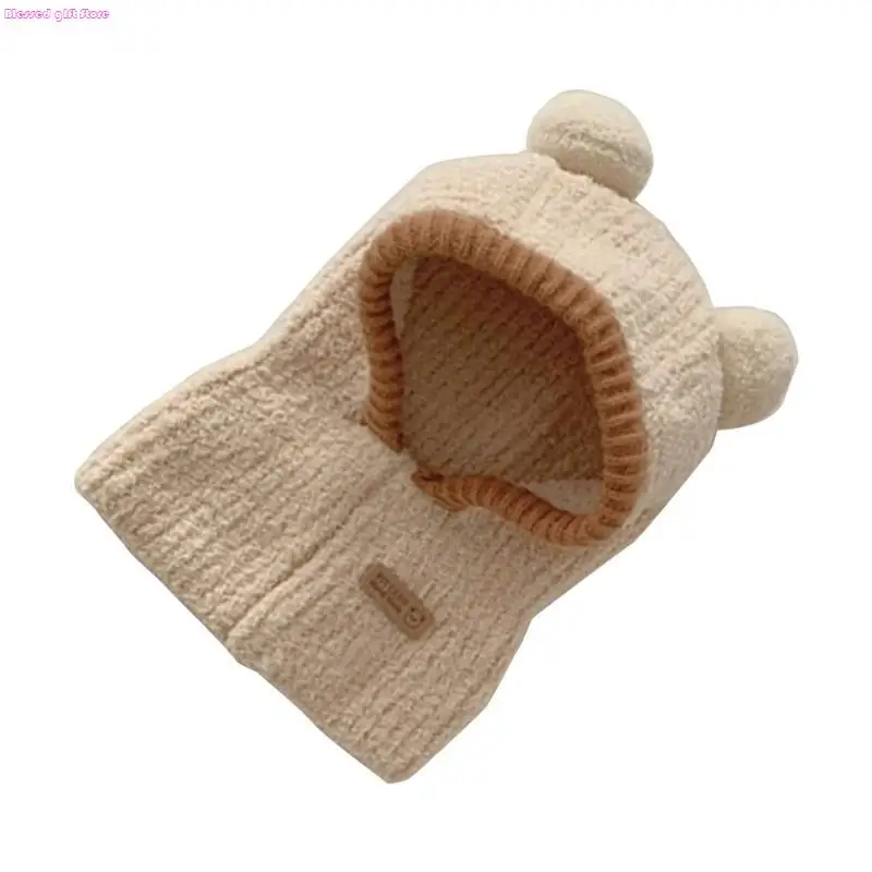 D0JC Warm Hat Scarf Windproof Integrated Neckerchief Cap Cartoon Pom Pom Earflap Winter Bonnet Cap Thickened Baby Hats