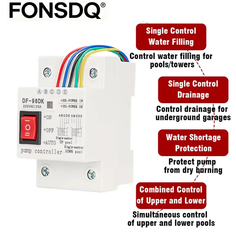 Automatic Water Level Controller 25A Tank Level Detection Sensor Water Pump Control Switch 2M Probe 12V 24V 220V 380V