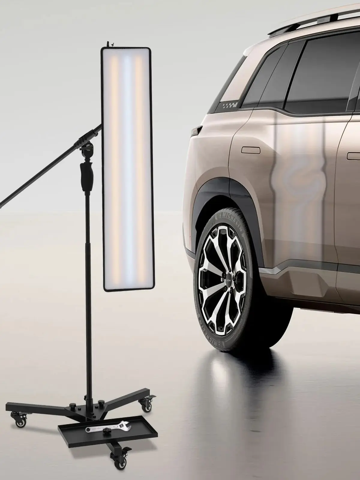 Heavy Duty PDR LED-licht auto-deukreparatietool 360 °   Autocarrosserielamp met in hoogte verstelbare wielen - afbeelding 2