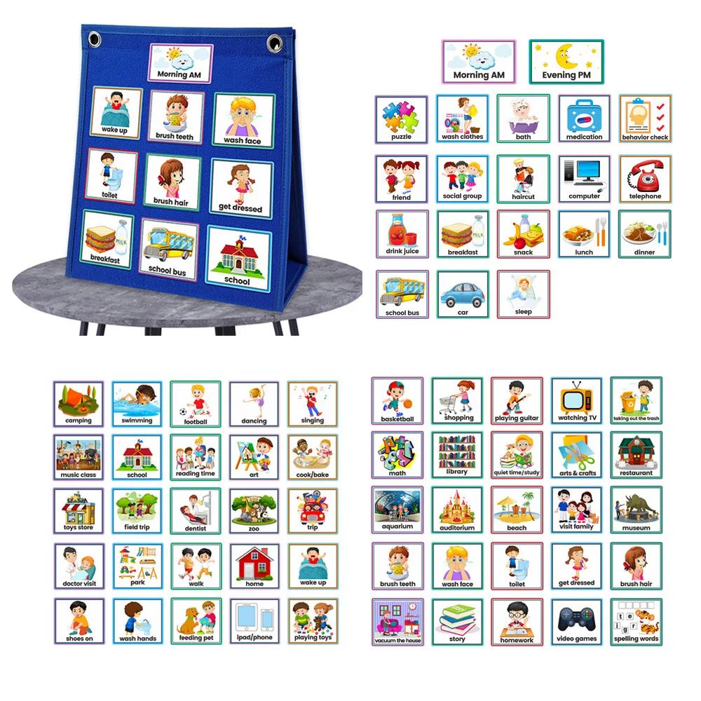 New Arrival Double-sided Self-standing Foladble Desktop Pocket Chart for Classroom Home Teaching Kids Children Educational Tools
