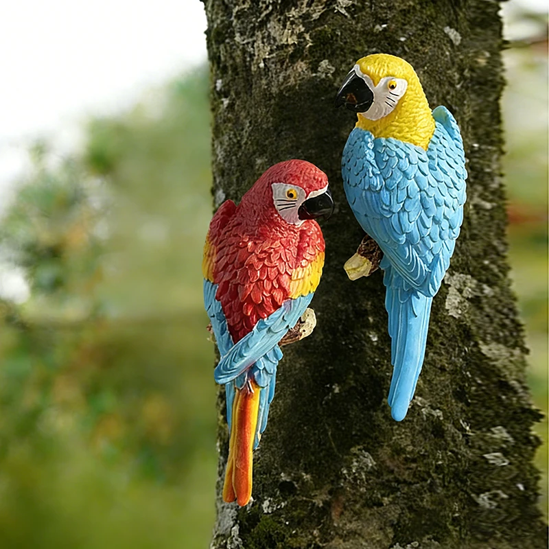 Simulated Blue Parrot Tree Hanging Statue Ornament Creative Bird Sculpture Outdoor Courtyard Garden Climbing Tropical Birds Gift image 6