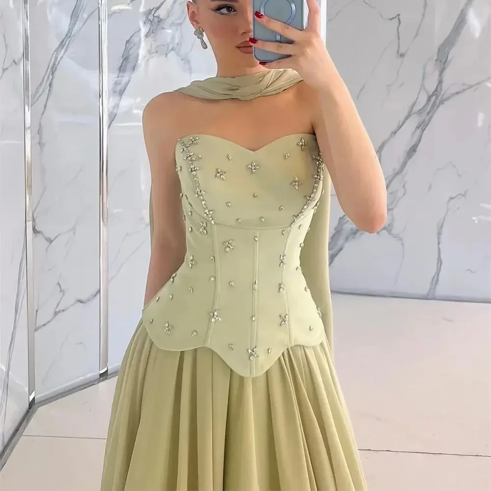 Suknie wieczorowe na zamówienie z Dubaju, sukienki na studniówkę w kształcie litery A, luksusowe sukienki bez ramiączek do ziemi na imprezy, فساتين سهرة 2025