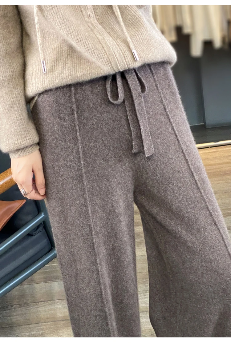 Wool Knitted Wide Leg Pants for Women in Autumn and Winter, with a Draping Feel and Straight Tube Wool Casual Woolen Pants