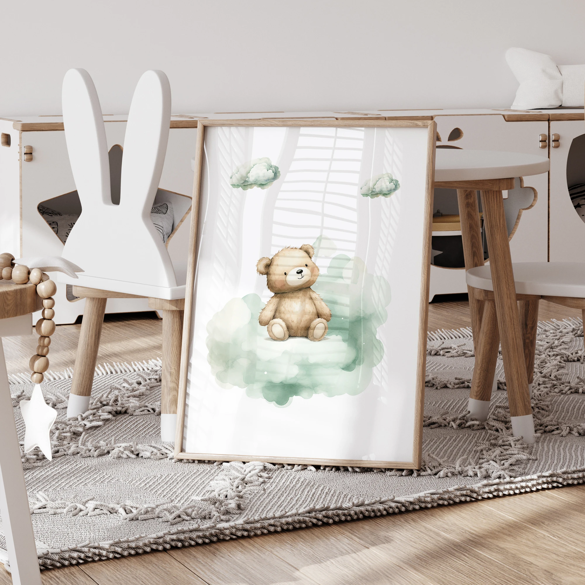 3 ชิ้นสีเขียว Dream Bear บอลลูนชื่อการปรับแต่ง Wall Art พิมพ์ภาพวาดผ้าใบภาพโปสเตอร์สําหรับห้องนั่งเล่นห้องนอนตกแต่งบ้าน