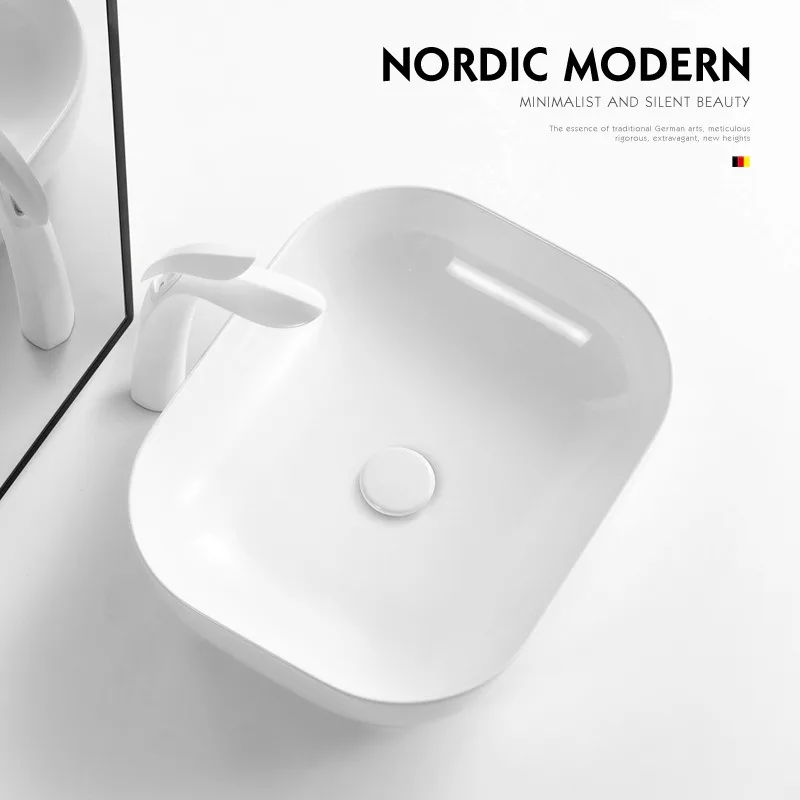 

Nordic Modern Bathroom Sinks White Ceramic Washbasin Home Countertop Wash Basin Hotel Toilet Vessel Sink Balcony Hand Wash Basin