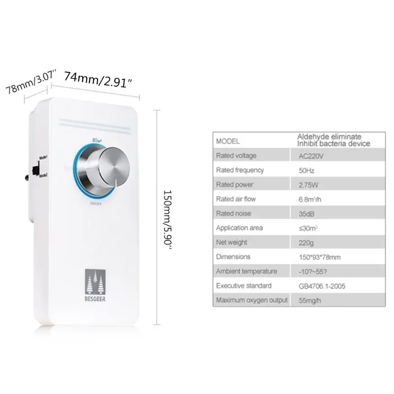 Imagem -06 - Plug in Ozone Air Purifier o3 Gerador para Quarto Escritório Quarto wc Casa Viagem Desodorização Esterilizador eu