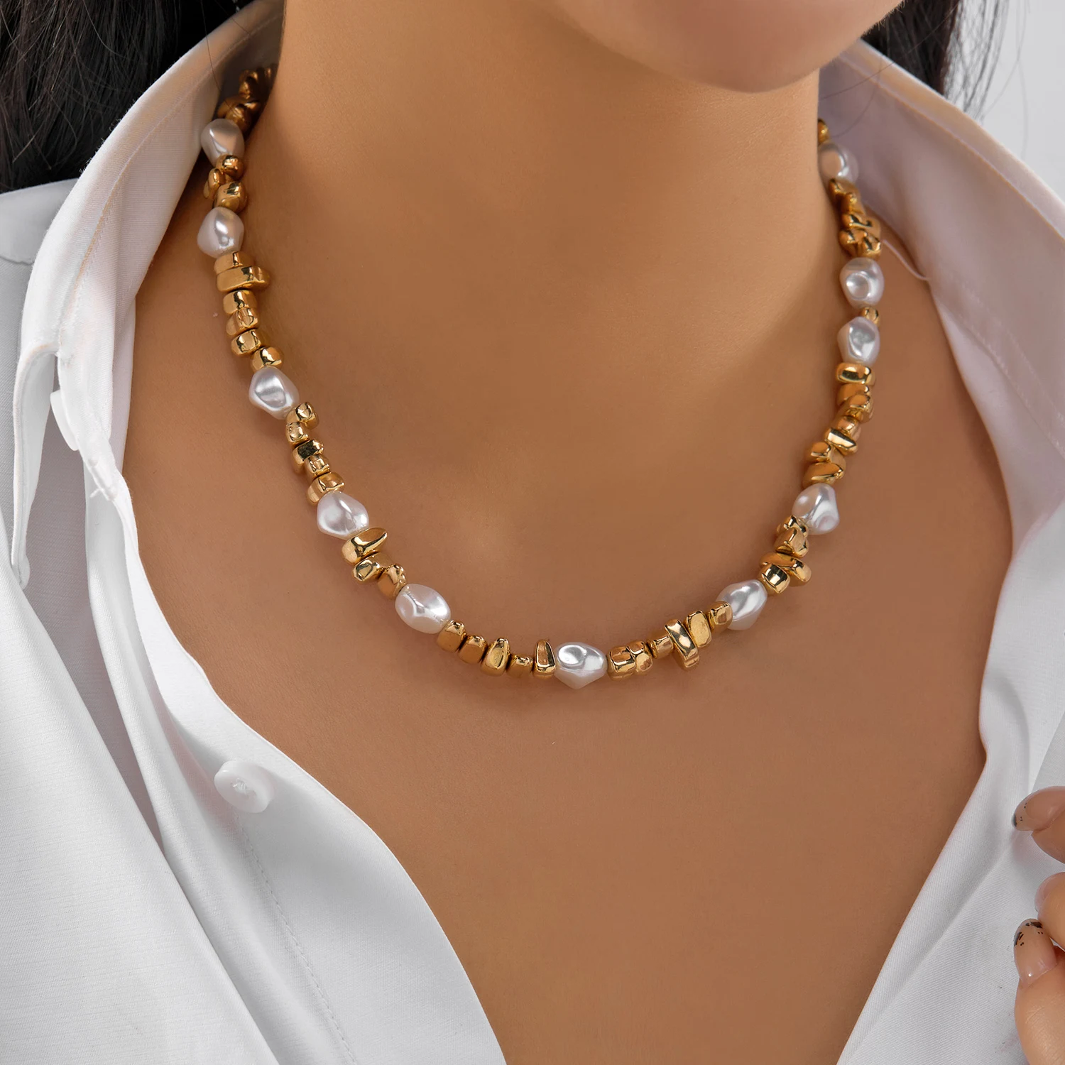 جديد الباروك غير النظامية تقليد اللؤلؤ حبة المختنق قلادة للنساء الحد الأدنى Ins ستار شرابة قلادة الهيب هوب مجوهرات الأزياء #3