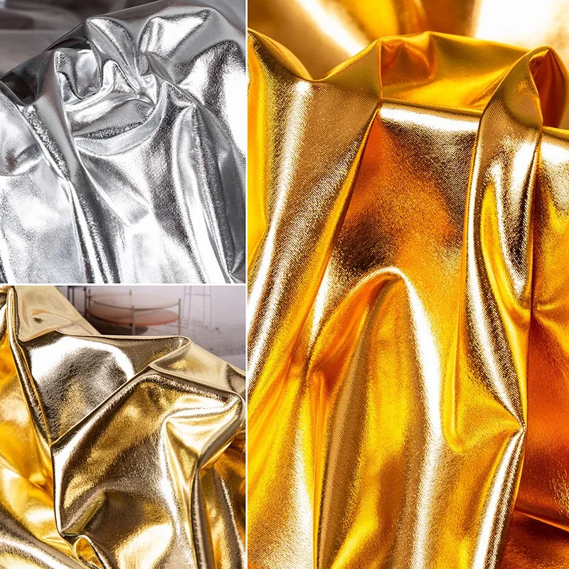 

Silver and gold patent leather glossy fabric soft elastic mirror-like decoration wedding dance performance costume