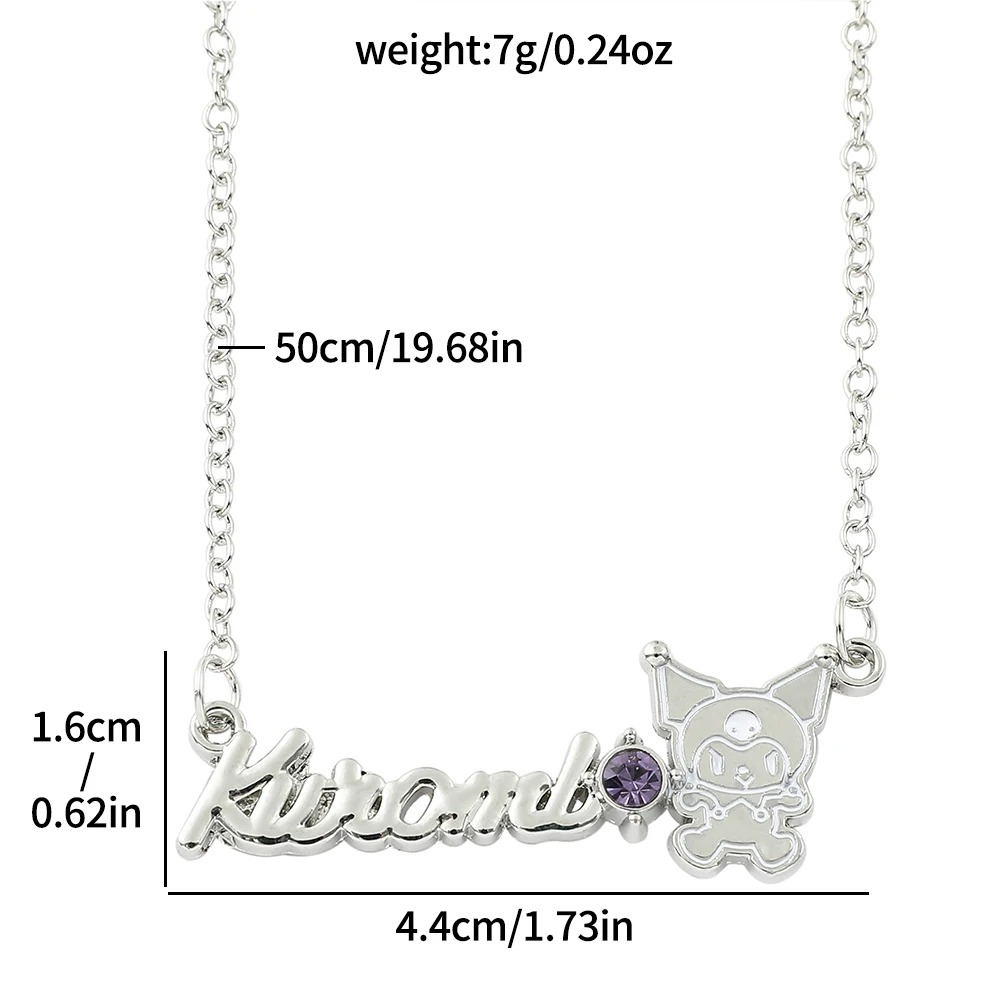 Anime Sanrio Necklace Cute Cartoon Figure Kuromi Metal Rhinestones Pendant Necklace Kwaii Jewelry Accessories for Girl Gift