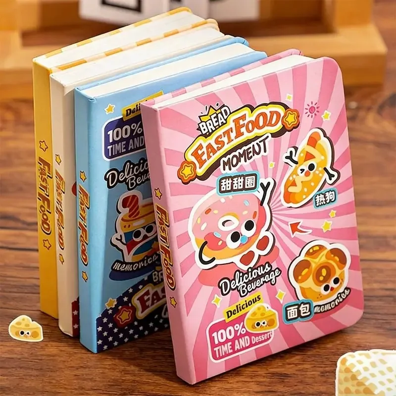 2pcs A7 Cute Fast Food Cartoon Hardcover Pocket Notebook Mini Blank Journal Kawaii Snack Pattern Small Notepad