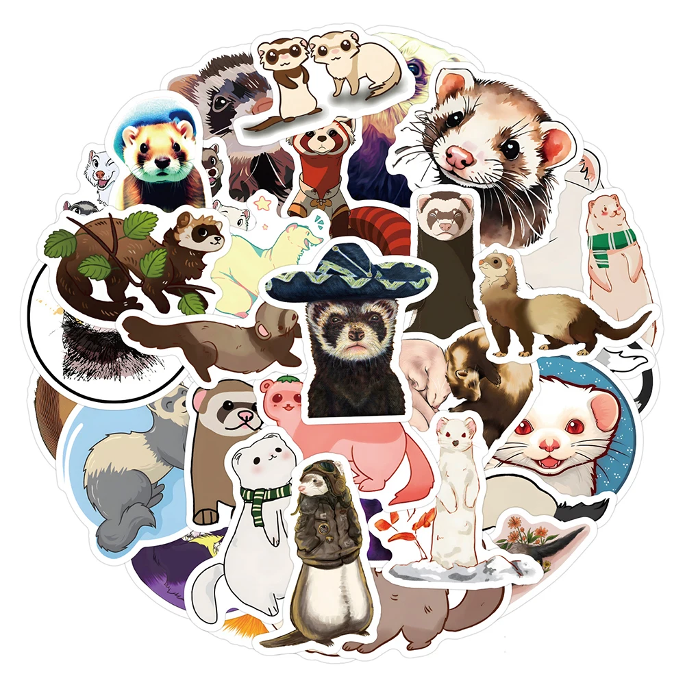 10/30/50/100pcs Cartoon Ferret Animal Stickers Cute Cartoon Sticker for Luggage Notebook Scrapbooking Bottle Kids Decals Toys