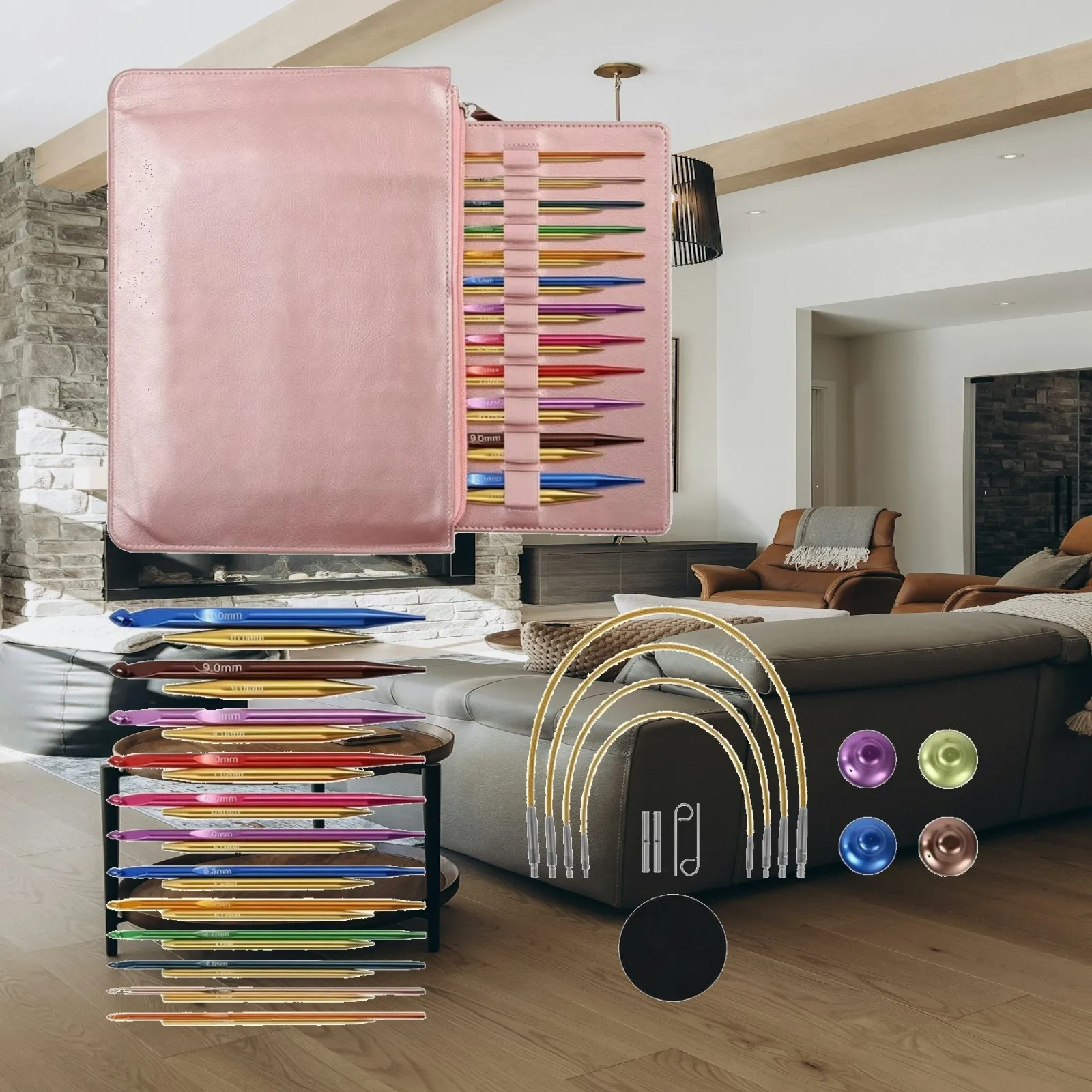 Interchangeable Knitting Needle Set | Color-Coded, Interchangeable Circular Knitting Needle Set, Complete, for Travel