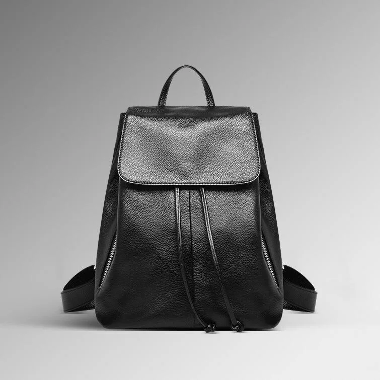Women's Vintage Genuine Leather Drawstring Backpack Soft Flap Closure Casual Daypack for Work Travel Daily Use