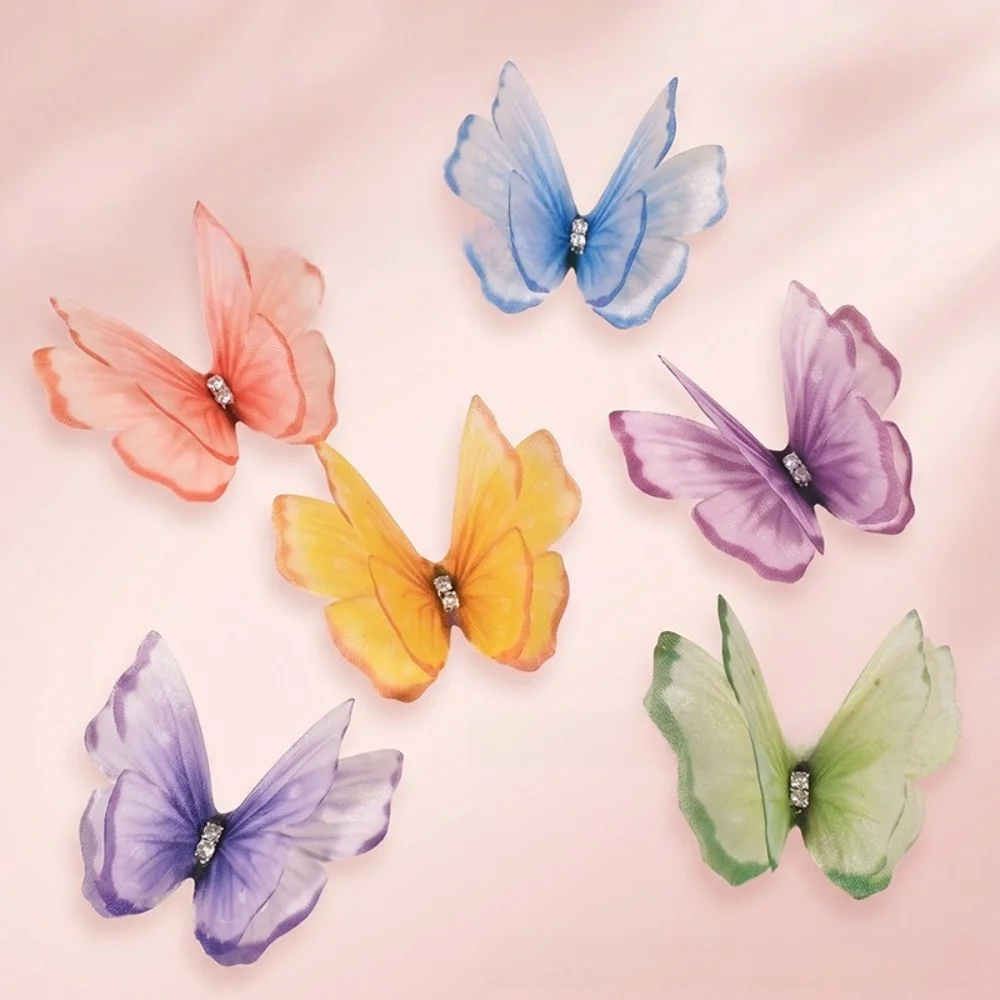 50Pcs 3D Organza Fabric Butterfly Appliques Colorful Double-layer Chiffon Butterfly Embroidered Patches Translucent