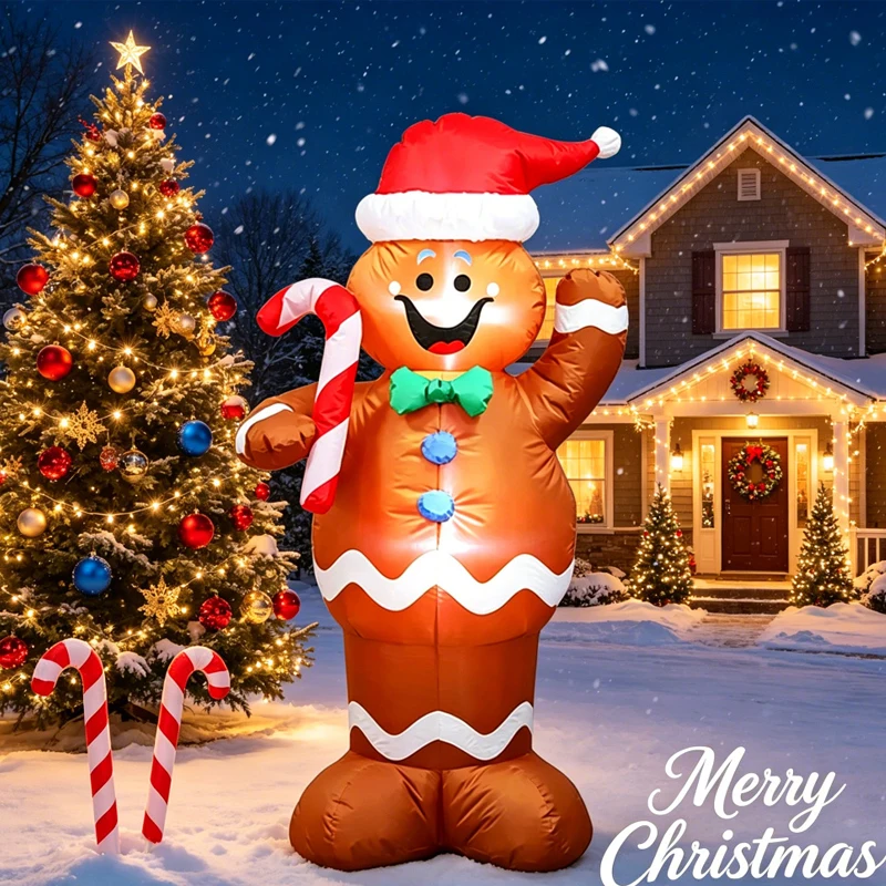Xmas Outdoor Lighting Decorations - Nadmuchiwany świąteczny piernikowy ludzik z pakietem