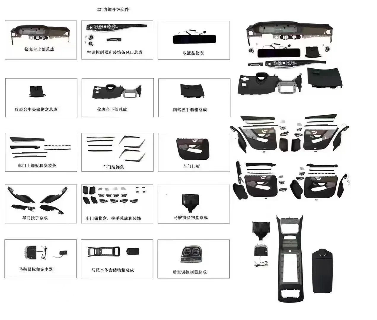 مجموعة ترقية داخلية فاخرة للبيع المباشر من المصنع لعام 2024 لـ S Class W221 إلى W223 حواف جلدية للسيارة موديل جديد لـ W221 #2