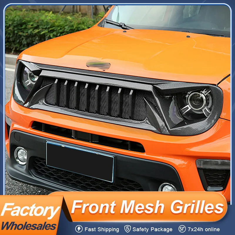 For Jeep Renegade 2016 2017 2018 Front Bumper Mesh Grille  Sport Racing Matt Glossy Black Carbon Exterior Upgrade Accessories
