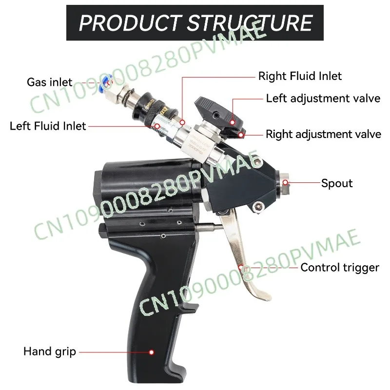 2-Component Polyurethane High-Pressure Pneumatic Gun | P2 Spray Gun for PU Foam Black & White Material & Polyurea Coating