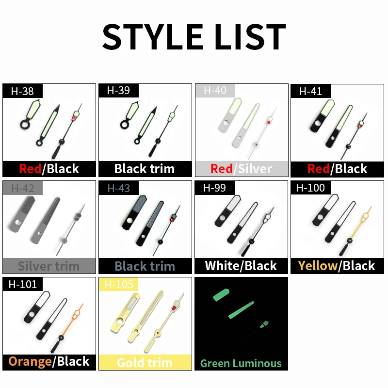 SKX 야광 시계 바늘 세트 SKX007 무브먼트 NH35 4R35 그린 루메 시분초 바늘 모드 개조 교체 부품
