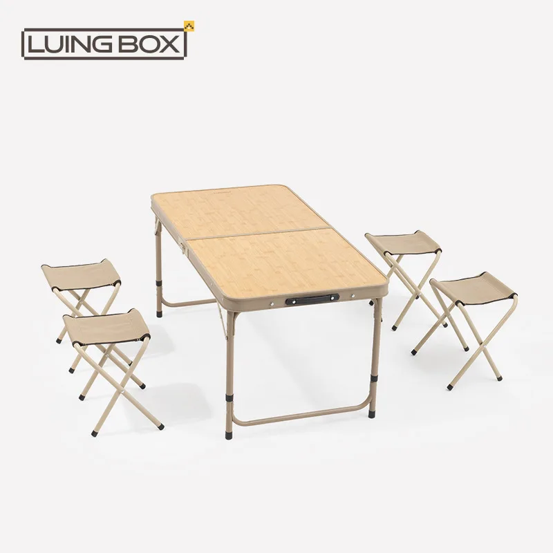 

Luingbox Outdoor Folding Table Chair Set with Bamboo Pattern Tabletop 1 Table 4 Chairs Aluminum Alloy Lightweight for Camping