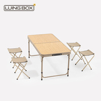 Luingbox Outdoor Folding Table Chair Set with Bamboo Pattern Tabletop 1 Table 4 Chairs Aluminum Alloy Lightweight for Camping