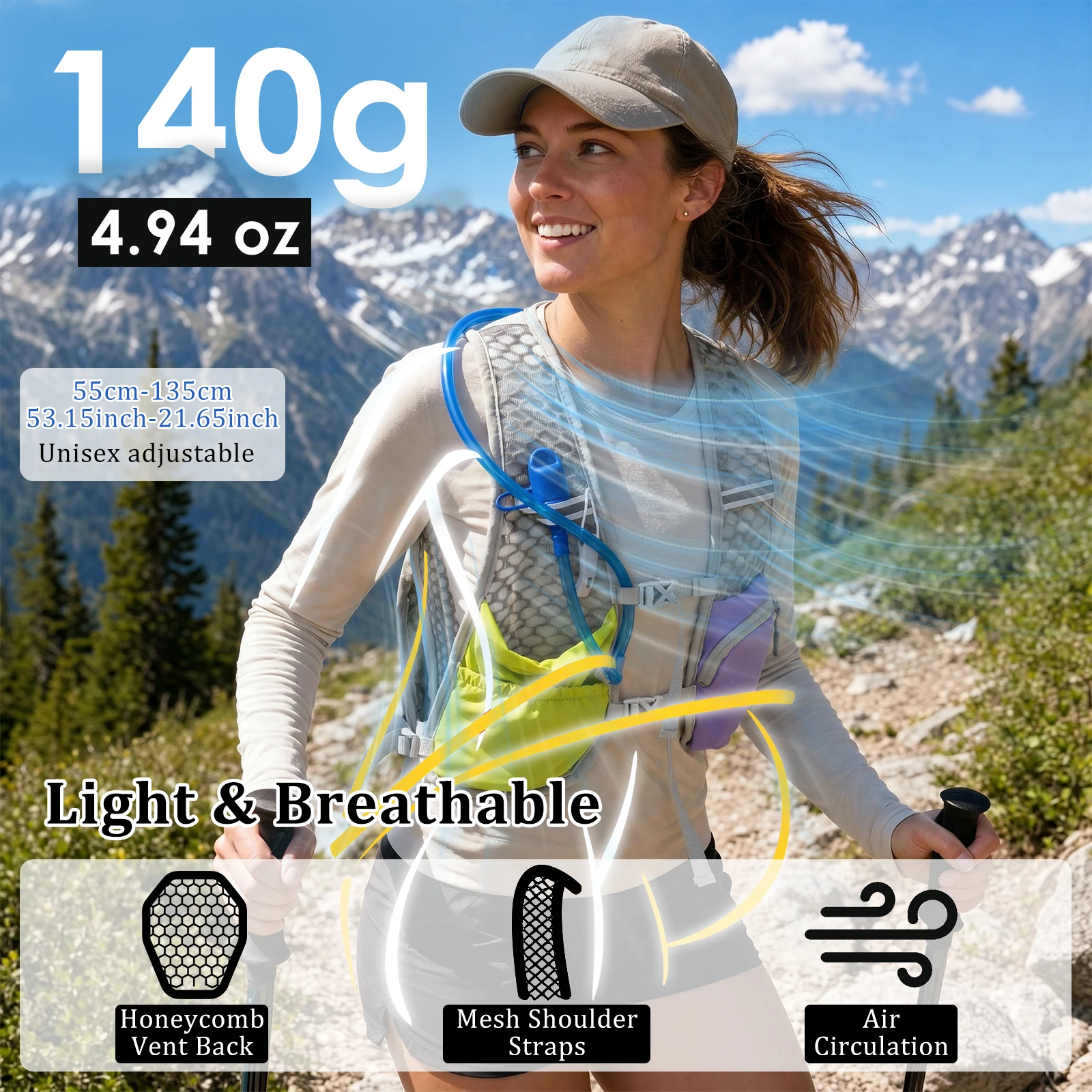 Ultralight Breathable Hydration Vest Reflective Safety Running Vest for Men Women Adjustable Cycling Hiking Marathon Backpack