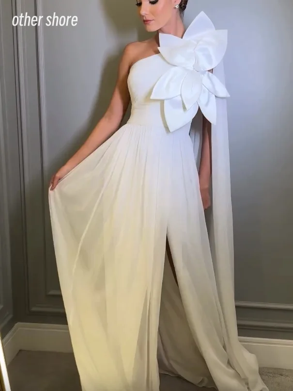 Other Shore Elegant Vintage Simple Ivory Satin Ruffle One Shoulder Customize Formal Occasion Prom Dress Evening Party Gowns