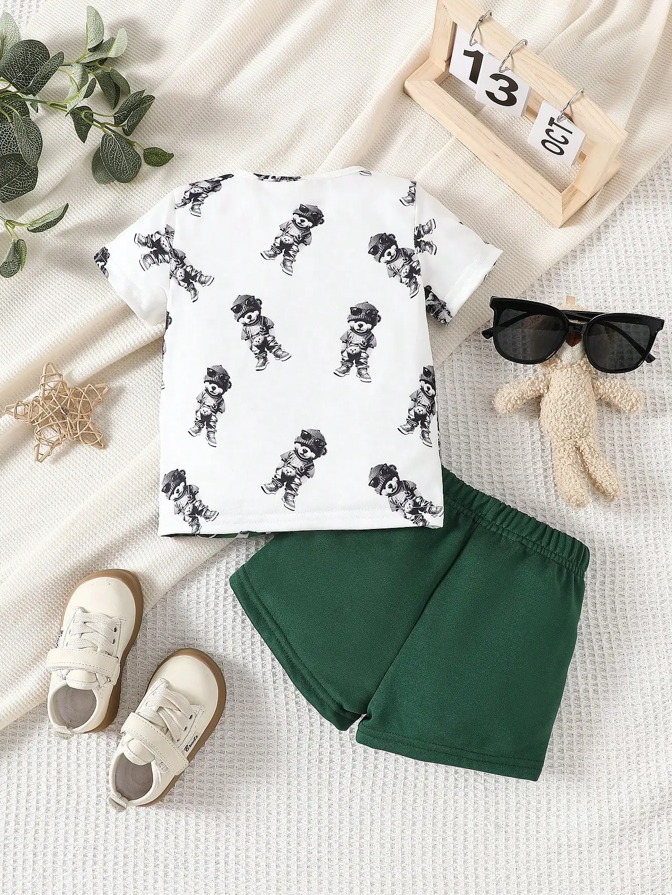 Summer Children Sets Boy Fun Cartoon Bear Print Short-sleeved T-shirt Shorts Fashion Round Neck Tracksuits Baby Boy Clothing