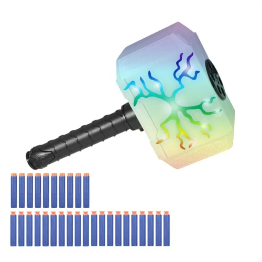 

Thors DartBlasting Hammer Toys Gun with Lights Toys for 5 6 7 8 9+ Year Old Boys Roleplay Toy Thunder Mjolnir with 30 Darts