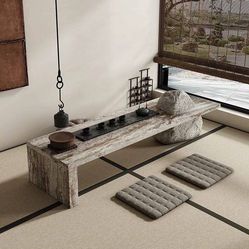 Wabi Sabi Zen Tea Table, Modern Minimalist Marble Tea Brewing Desk for Office Meditation Room, Customizable Designer Style