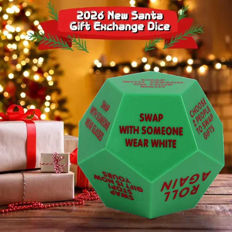 

2025 Christmas Party Gift Exchange Dice New Year Family Game Toys Home Decor 12-Sided with 12 Unique Action Words & Swap Rules