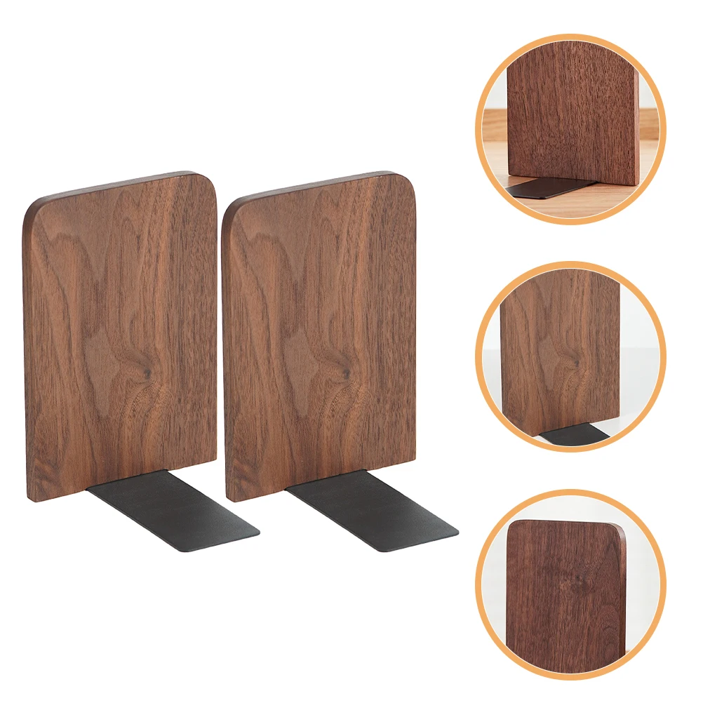 

2pcs Decorative Ends Wood Metal Base Bookstand Desktop Organizers Study File Bookends Crafted Book Stands Reading Convenient