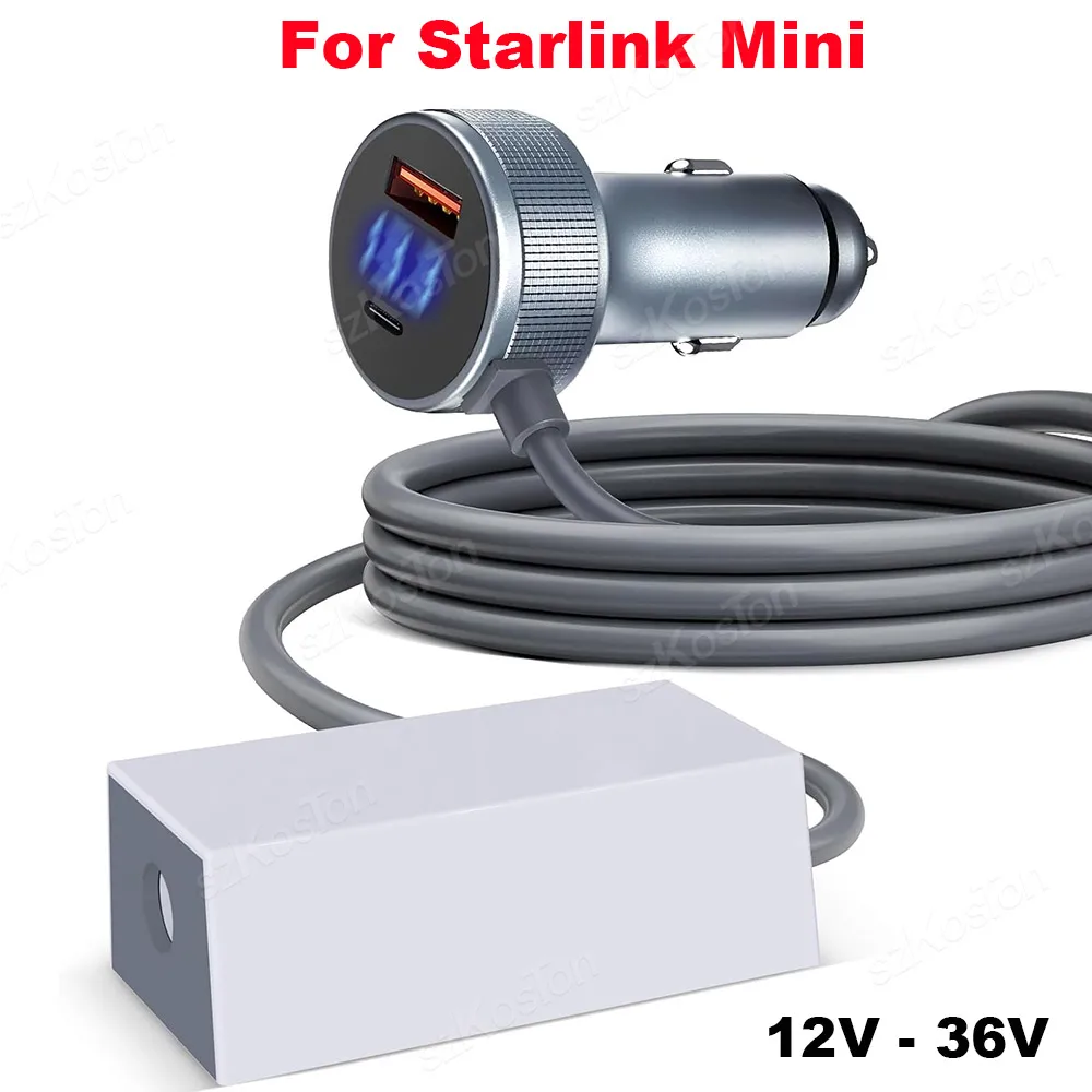 For Starlink Mini Car Adapter DC Power Cable USB C 3 in 1 Cigarette Lighter Step Up Booster 12-36V for Car RV Truck Boat