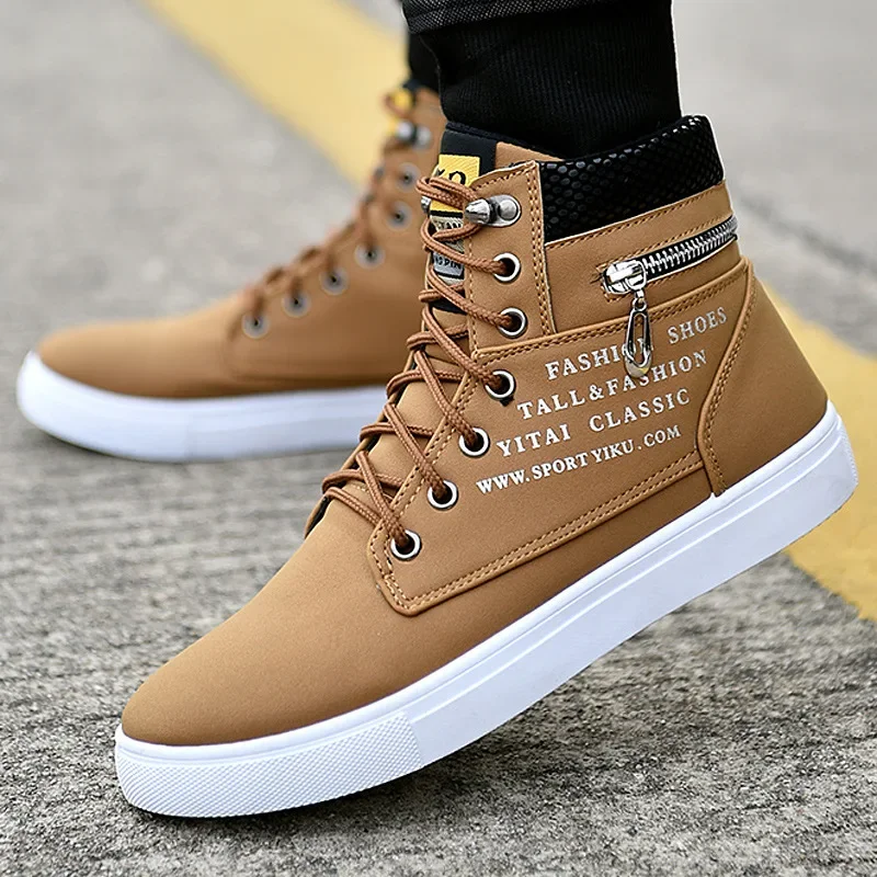 Fashion Men\'s Vulcanize Shoes High-top Casual Shoes for Men Brand Comfortable Male Flats Lightweight Non-slip Walking Footwear