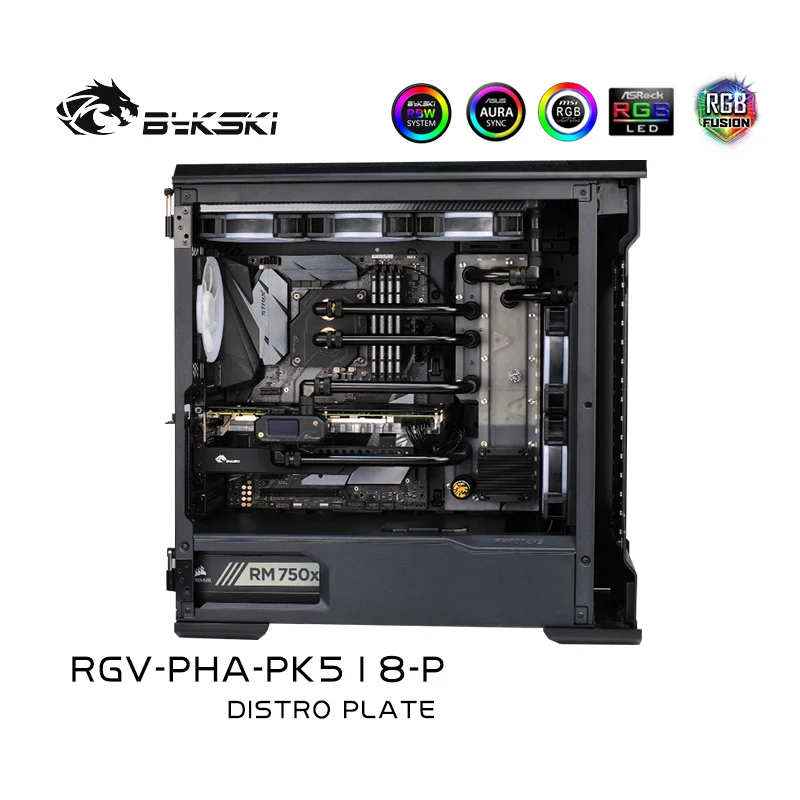 

BYKSKI Acrylic Board Water Channel Solution Use for Phanteks PK518/600S P500 Case /Kit for CPU and GPU Block / Instead Reservoir