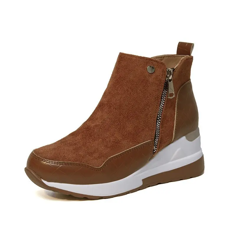 أحذية الكاحل مع سحاب للنساء ، أحذية قطنية ، إسفين ، دافئ ، قطيفة ، صلبة ، كورية ، كاجوال ، موضة ، جديدة ، للخريف والشتاء #5