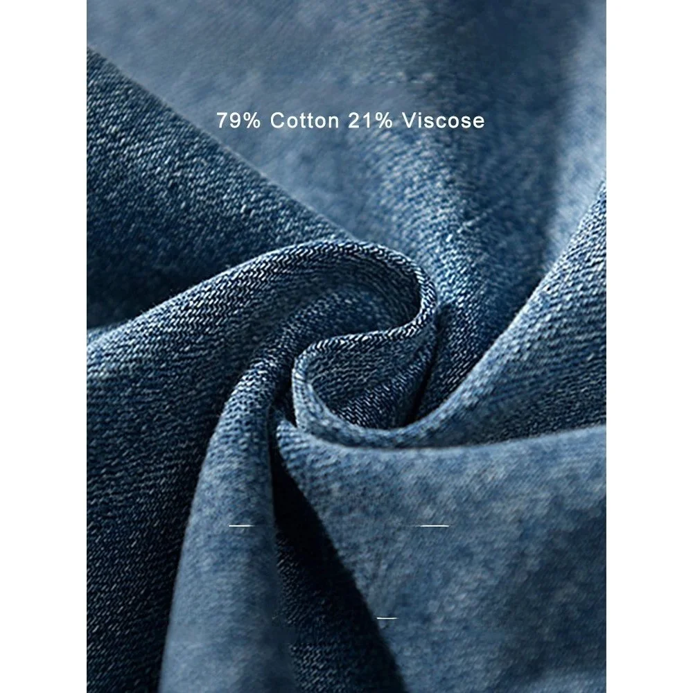 New 2026 Men's Denim Cotton Shirt Long Sleeve Black Blue Thickened Fleece Autumn  Collar Special Wide Fit Casual Shirt