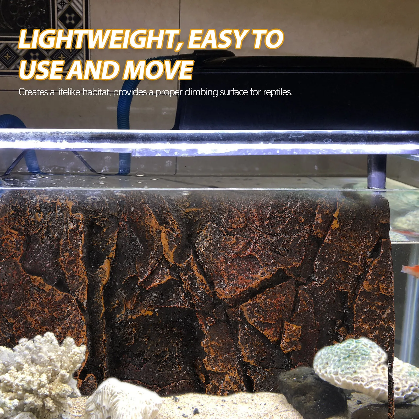 

3D Aquarium Background Reptile Tank Decor Simulated Rock Realistic Texture Widely Application Fish Turtle Tank Terrarium