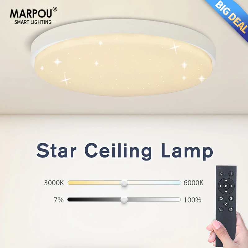 MARPOU Smart LED Ceiling Lamp Home Indoor Ceiling Decoration 36W 42W Star Theme Romantic Ambience Remote Control Dimming Bedroom