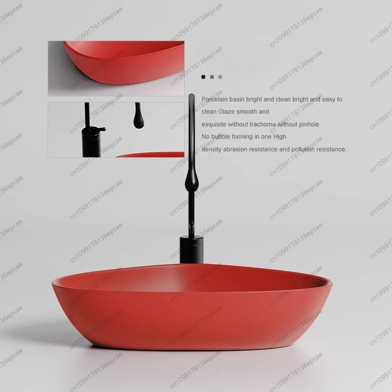 With Faucet Package    red  Nordic Style Gray-Orange Ingot Countertop Sink Bathroom Washbasin With Faucet Drainer And Drain Pipe