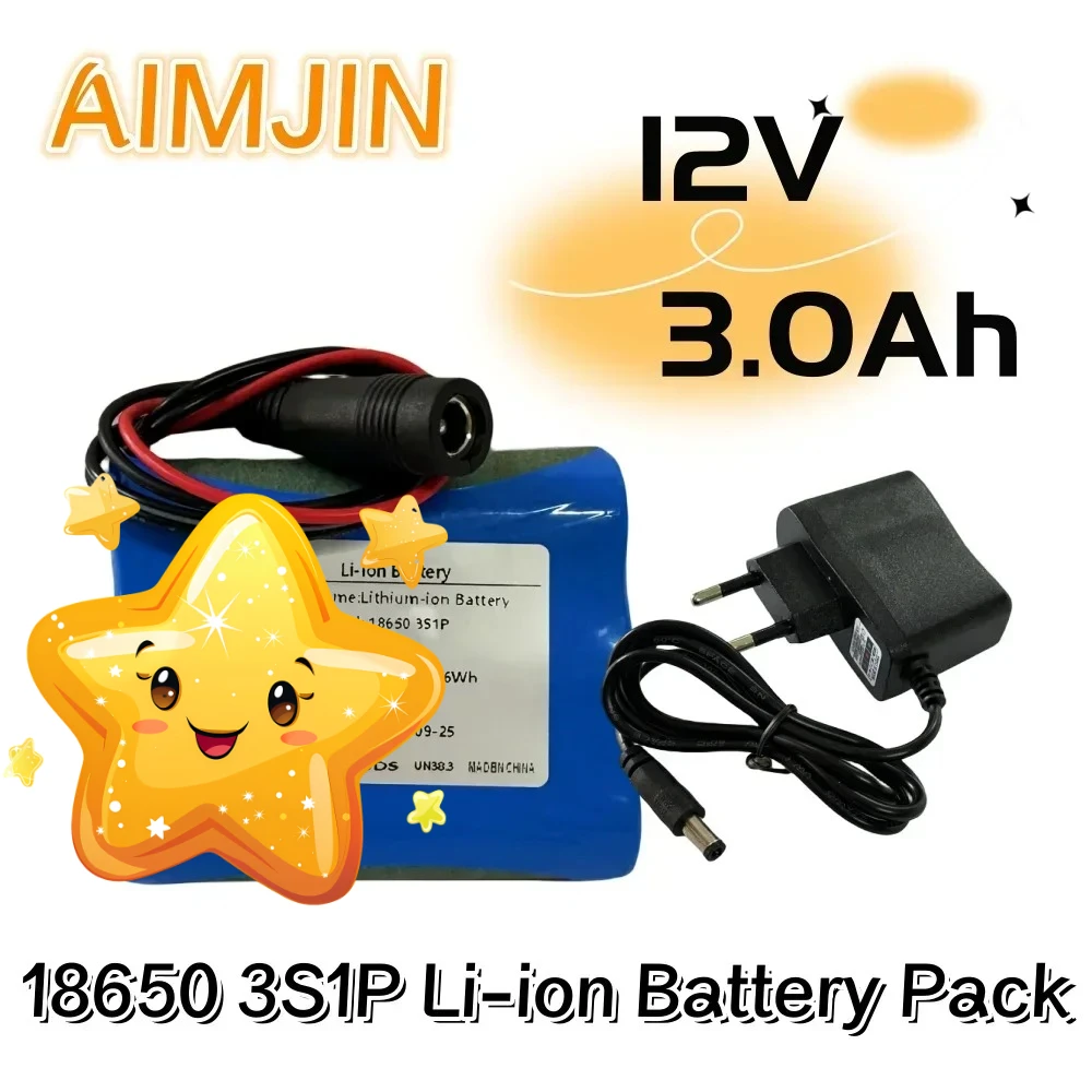 12V 3000mAh 3S1P 18650 Lithium Battery Pack Suitable For Projector, Speaker, And Wireless Monitoring Battery +12.6V Charger