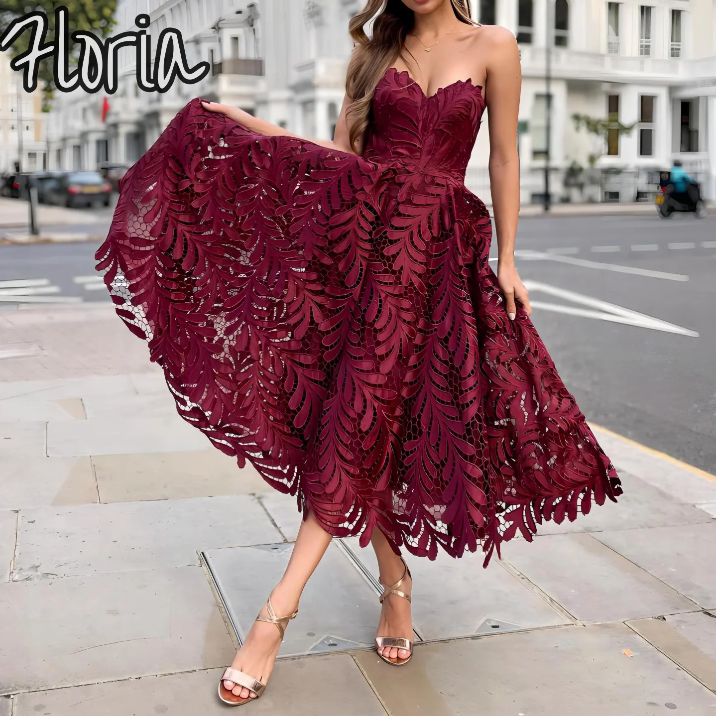 Simple White Sweetheart Leaves Lace A-Line Wedding Dresses Elegant Off The Shouder Bridal Dress Tea Length Prom Dress For Women