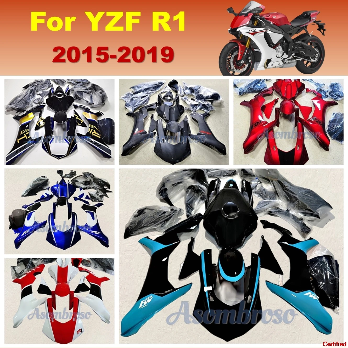

New Fairing Kit fit for YZFR1 2015 2016 2017 2018 2019 YZF-R1 2015 -2019 Motorcycle Parts Bodywork set+Carbon Fibre