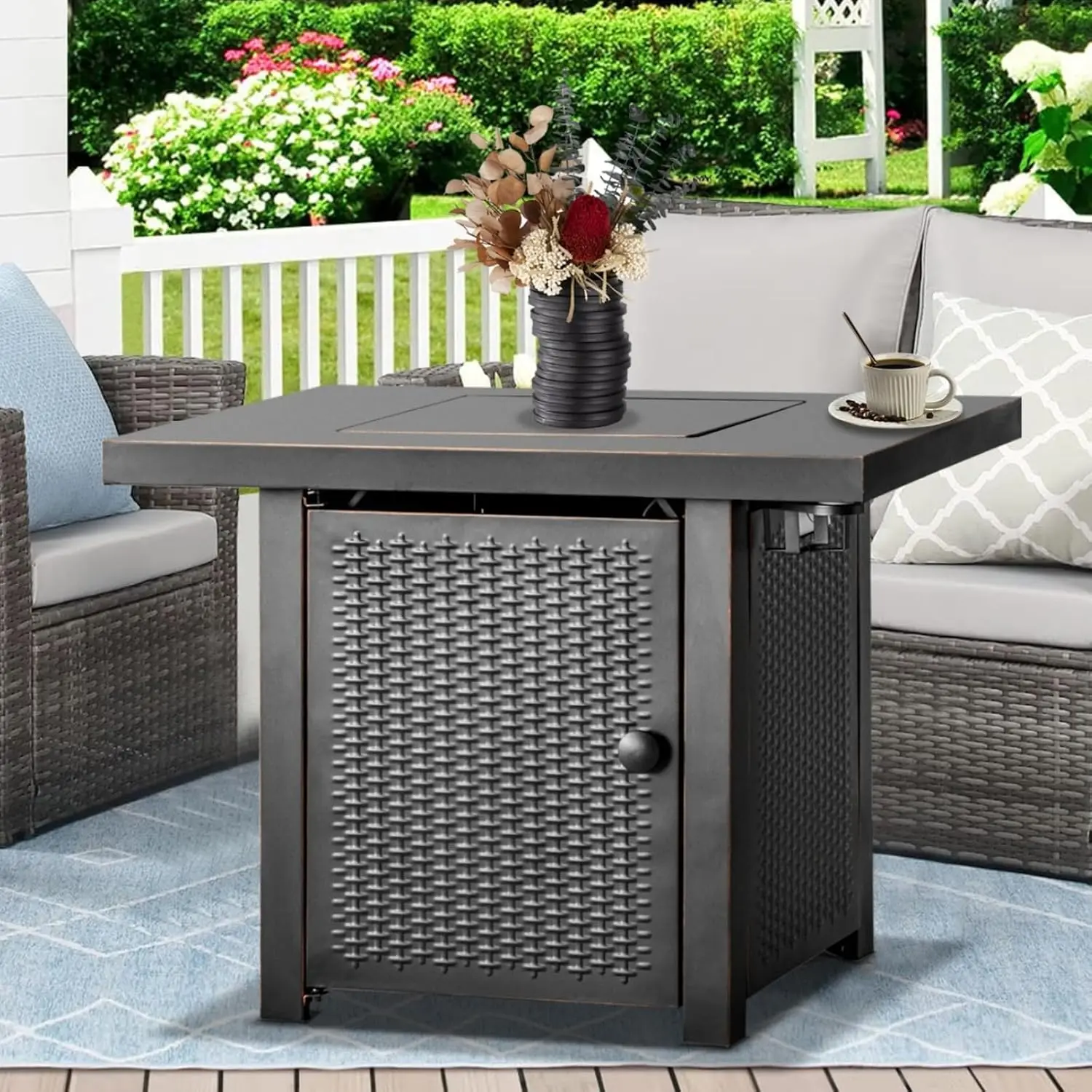 32 inch Propane Fire Pit Table with 2 Drink Holders, Customized