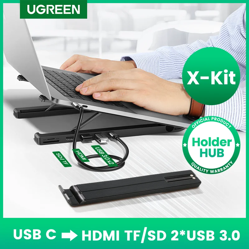 【X-Kit Holder HUB】UGREEN USB HUB Docking Station USB C 4K HDMI TF SD 2 USB 3.0 Ports Laptop Stand for Macbook Dell USB HUB