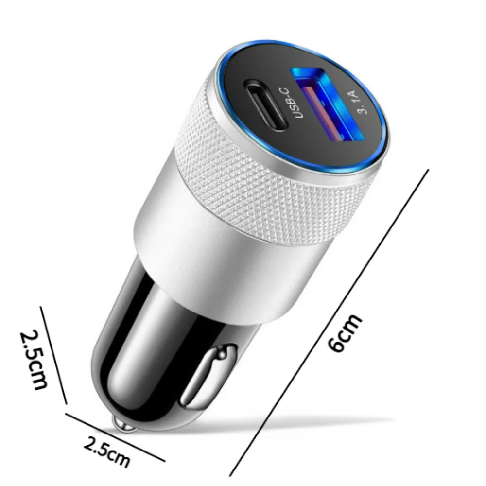 1PCS 3.1A USB+PD Metal Car Charger, Aluminum Alloy Steel Cannon Car Charger, Mobile Phone Car Charger