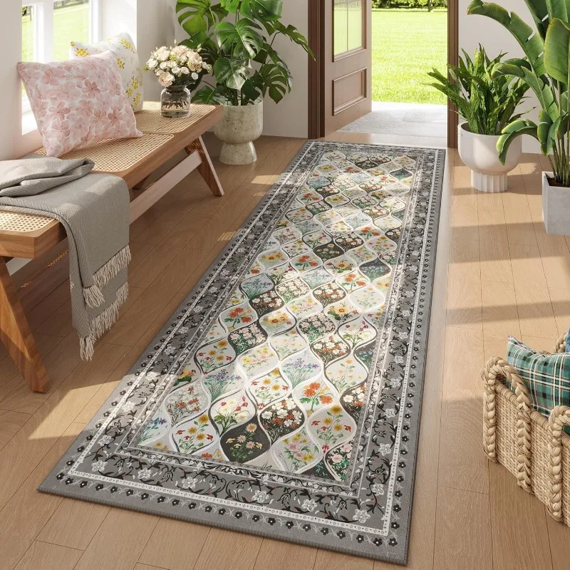 

Retro Persian Living Room Carpet Floral Geometric Bedroom Runner Rug Foldable Machine Washable Anti-slip Cloakroom Mat 러그 Tapis