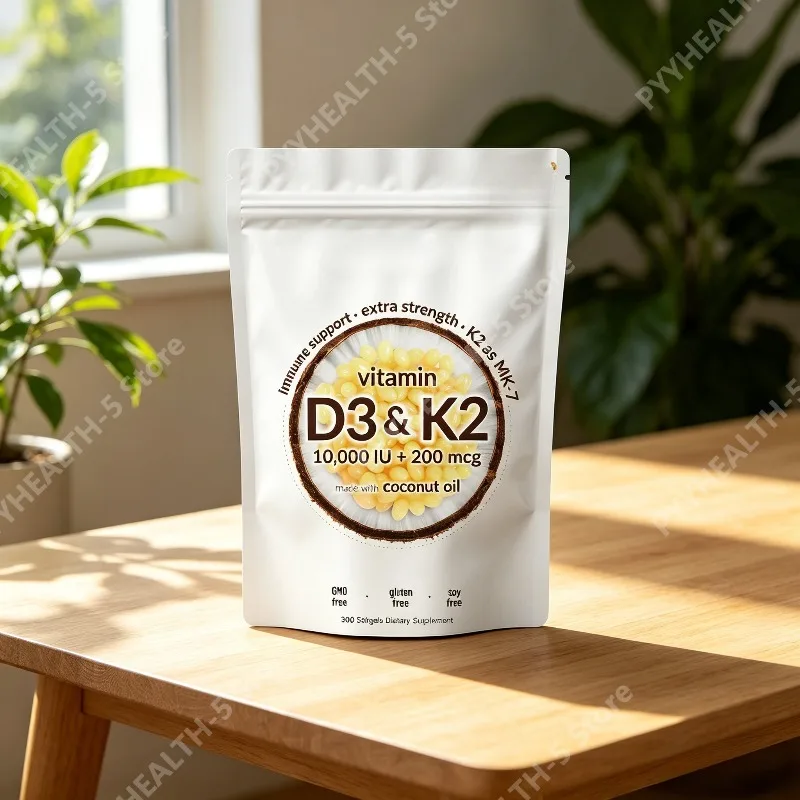 Vitamin D3 K2 Softgels D3 10000 IU + K2 MK-7 200 Mcg Softgels with Coconut Oil 2-in-1 Vitamin D & K Daily Supplement 180 Count