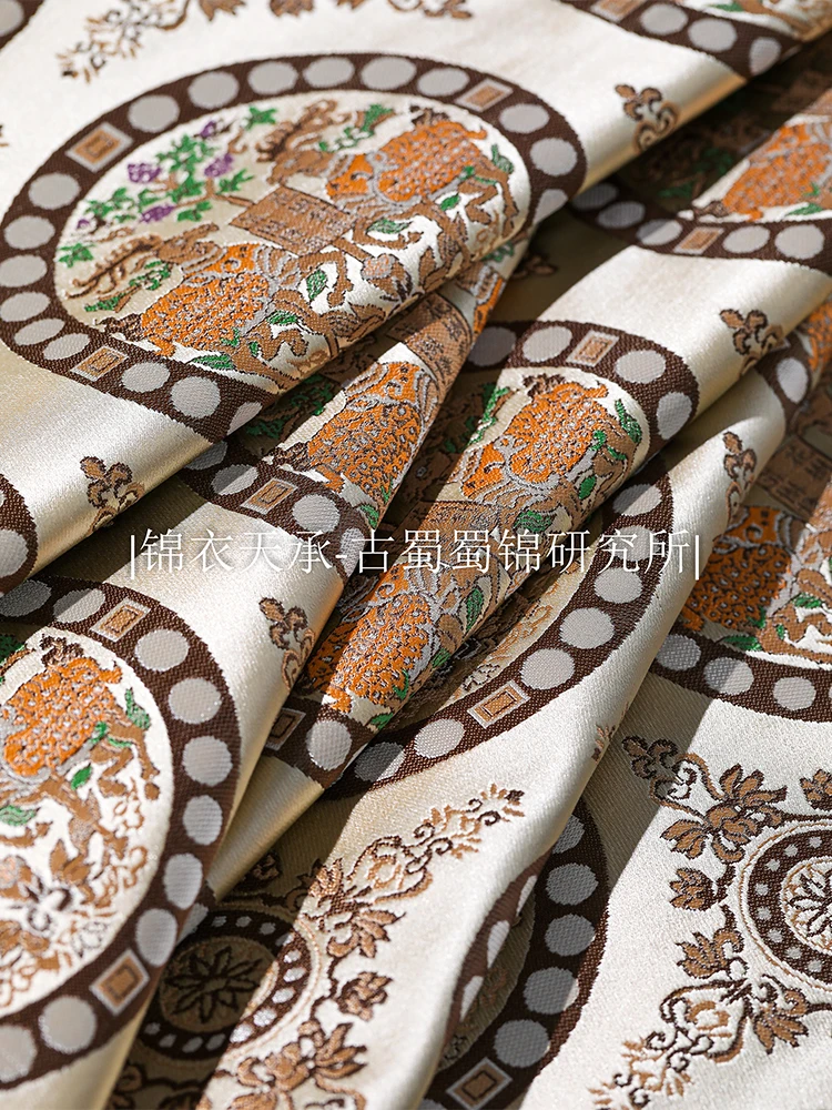 100%silk   Central Asian Silk Road  Tang Dynasty  Historical Restoration of Silk Brocade Jacquard Fabric to Deer Pattern Brocade