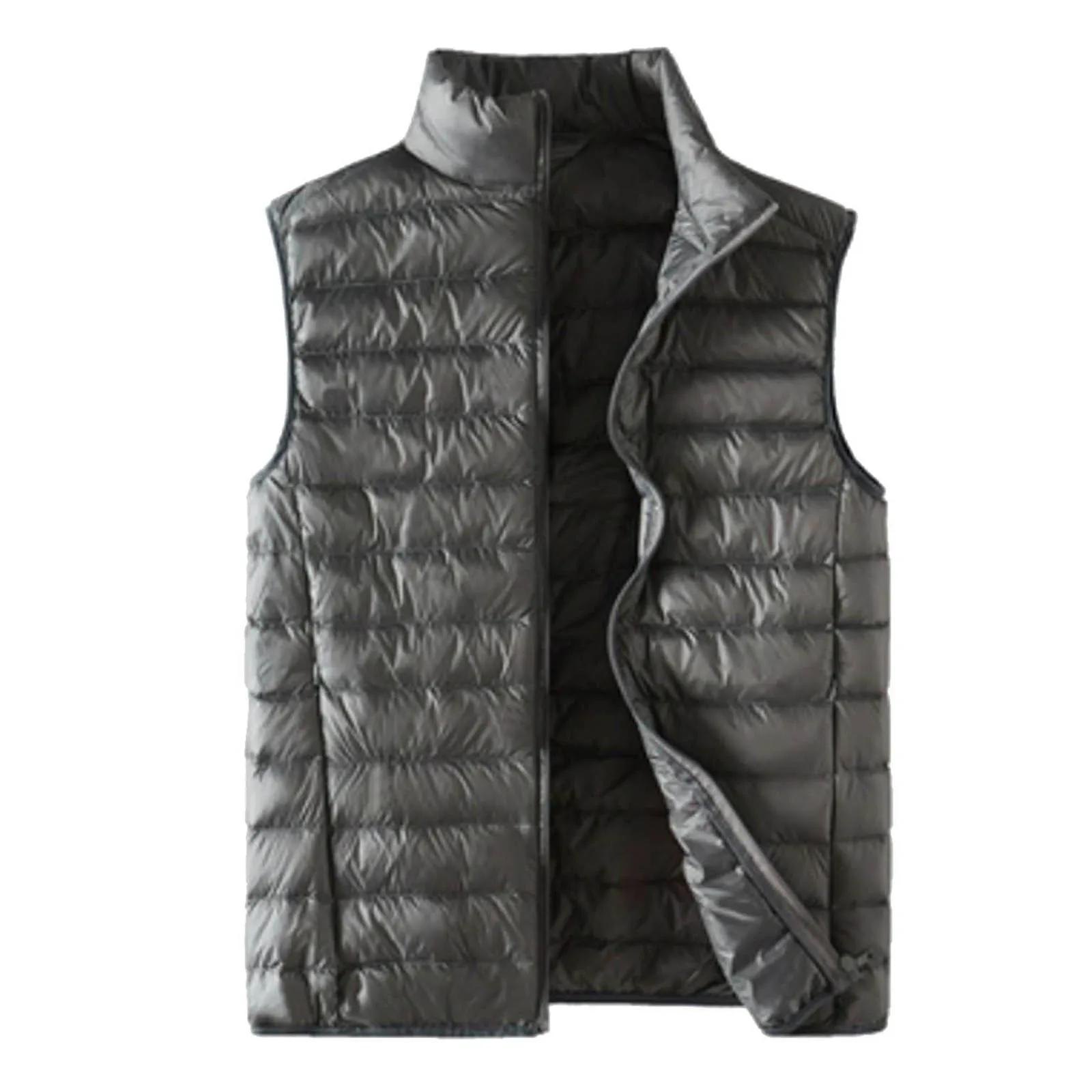 Chaleco de plumón de pato para hombre, chaqueta ultraligera sin mangas, con cuello levantado, a prueba de viento, para invierno